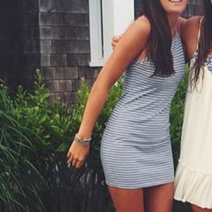 Cute grey and white striped high neck body con